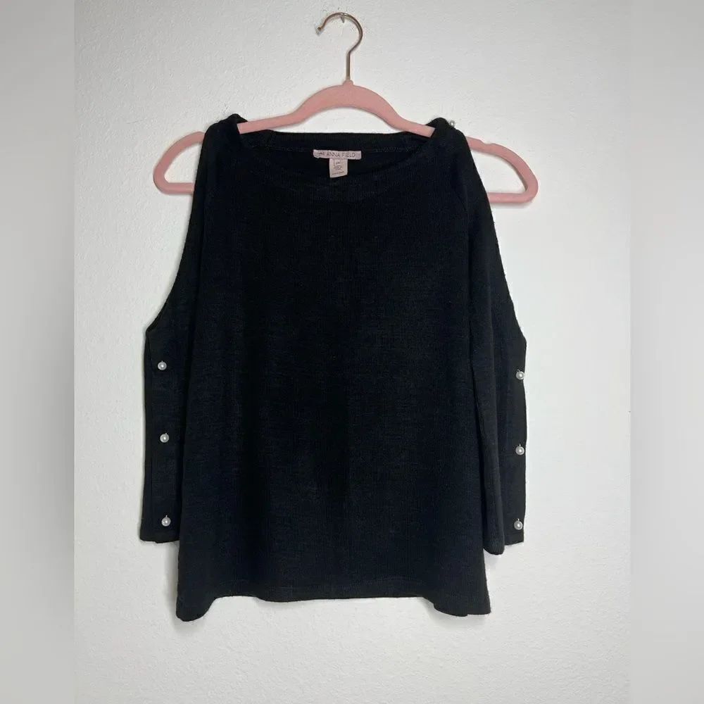 Anna Field Open-shoulder Sweater Black with White Faux Pearls Size XS/ 34 EU